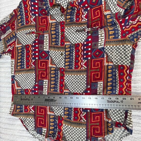 Vintage iLio Womens Blouse Top Button Down Shirt Medium Long Sleeve Multi Rayon - Picture 6 of 7
